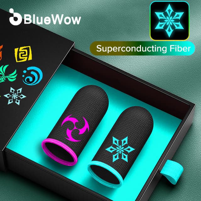 【Genshin】BlueWow Finger Sleeves for Gaming Mobile Game Controllers Finger Thumb Sleeves, Anti-Sweat Breathable Seamless Touchscreen Finger Covers Silver Fiber for Phone Games PUBG