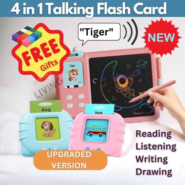 Talking Flash Cards Learning Toys for Age 2 -6| Baby | Montessori educational | LCD Writing Board | Birthday Gift