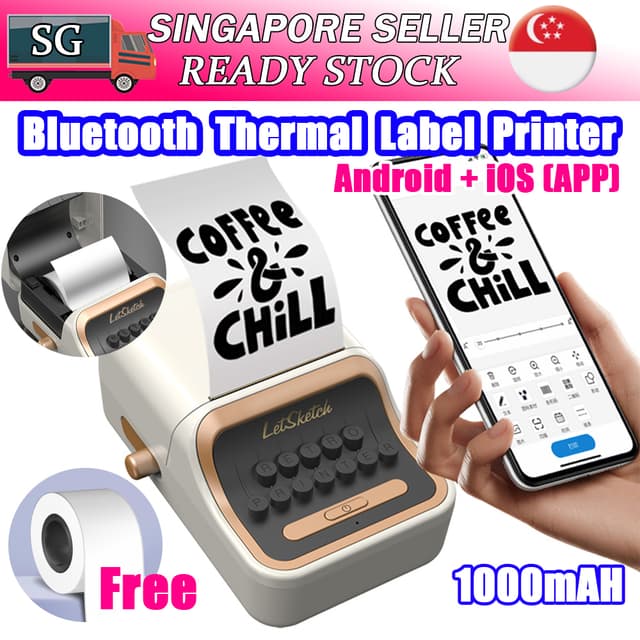 ?? ReadyStock? Thermal Printer Wireless Bluetooth Thermal Printing Sticker Inkless Label Maker Textbook 熱敏打印機