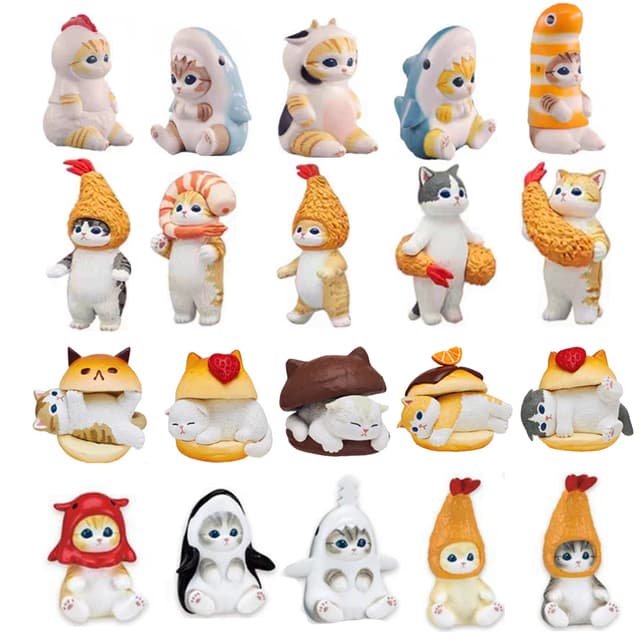 5Pcs/Set Mofusand Kawaii Tempura Fried Shrimp Shark Cat Action Figure Toy PVC Hamburg Cat Model Doll Figurines Home Decoration Fans Children Gifts