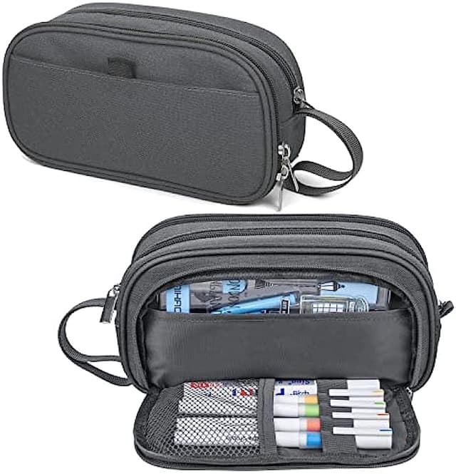 Large Capacity Pencil Case, KECYCEYN 4 Compartments Portable Canvas Pencil Bag Pen Case Bag, Portable Storage Pen Pouch Holder for Office College School Teen Adults Student