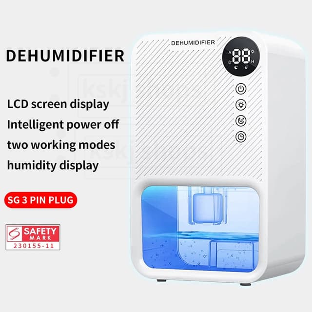 SG Stock Home Wired Dehumidifier Air Purifier With Night Light Quiet Household Cycle Dehumidifier 1100mL Auto shutoff 除湿机