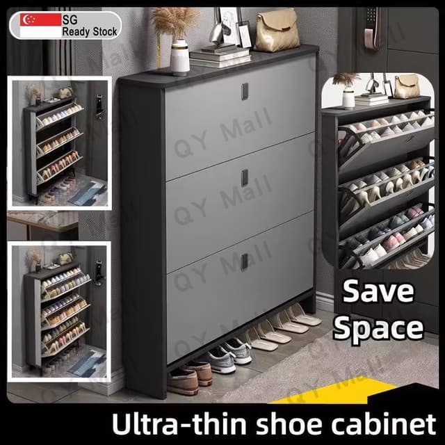 【SG Local Seller】Double Layer Shoe Cabinet 17/24cm Outdoor Shoe Rack 110cm Large Capacity Multifunctional Space Saving Ultra Thin Shoe Cabinet