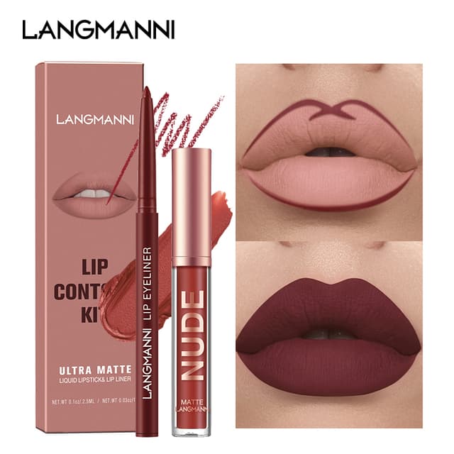 Lip Gloss Lip Liner Set 2 Pieces Set Not Easy to Stick Cup Matte Lip Gloss Set