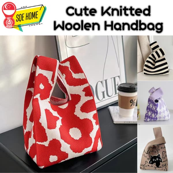 ??SG Stock?? Cute Handbag Knitted Woolen Bag Casual Tote Bag Lunch Box Bag