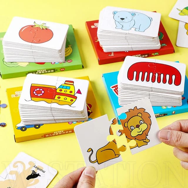 32Pcs Toddler Matching Card - Early Montessori Education Puzzle Toy - Cartoon Animal Fruit Truck Pattern - Graph Card Matching Game - Children Shape Cognitive Training Jigsaw