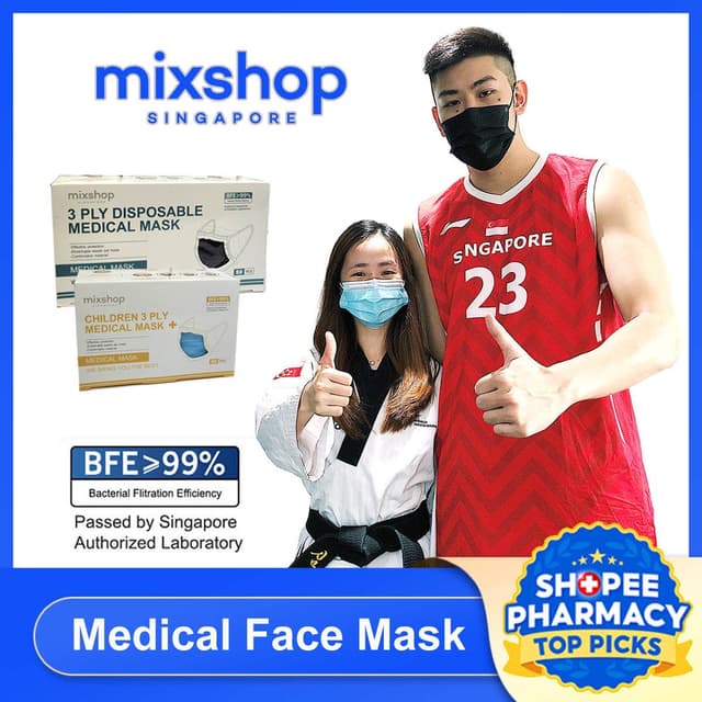 mixshop 3 PLY Medical Mask, Face Mask, BFE>99% Mask, SG STOCK