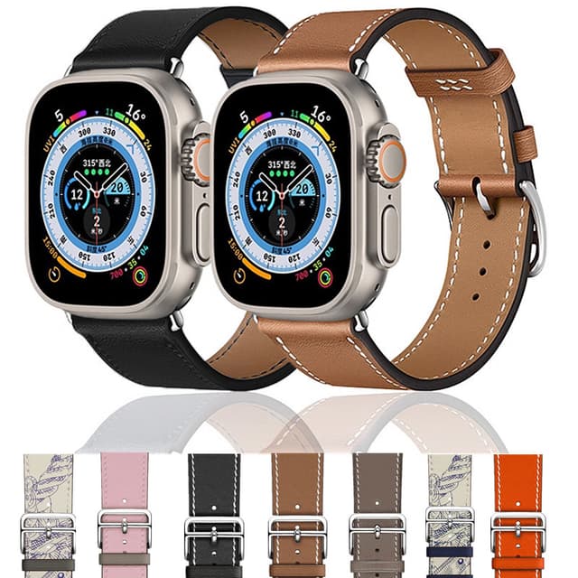 Solid Color Simple Top Leather Replacement Band compatible for Apple Watch 45mm/ 41mm /44mm/ 40mm Series 9/ 8/ 7/ 6/SE/ 5 /4 compatible foriWatch Bracelet Band