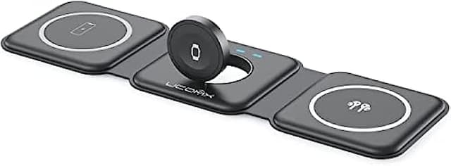 UCOMX Nano 3 in 1 Wireless Charger,Magnetic Foldable Charging Station,Fast Wireless Charging Pad,Compatible with iPhone 13/12/SE/11/XS/8,Samsung Galaxy,AirPods Pro,Apple Watch(Adapter Included)