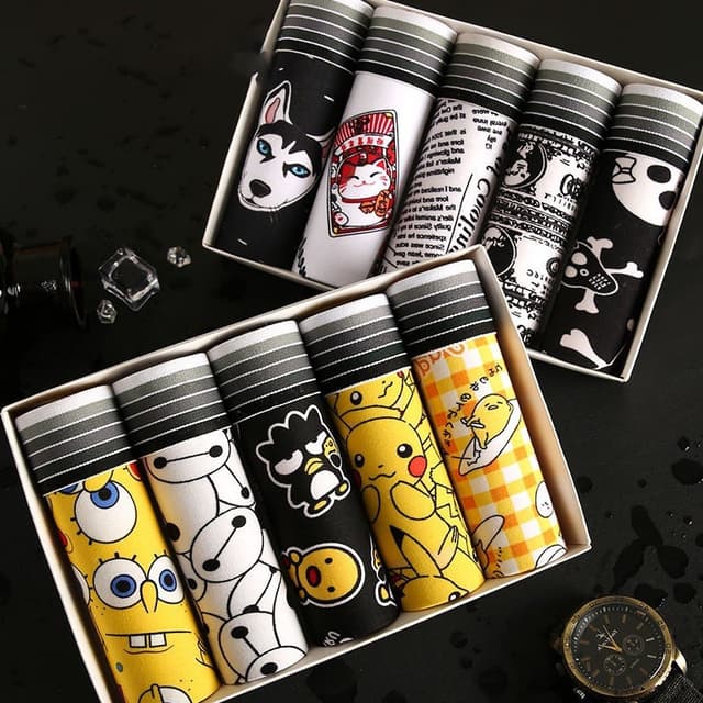 5Pcs/Set Seluar Dalam Lelaki Boxer Men Underwear Men Spender Lelaki Panties Cartoon PantiesGraffiti Plus Size Ice Silk