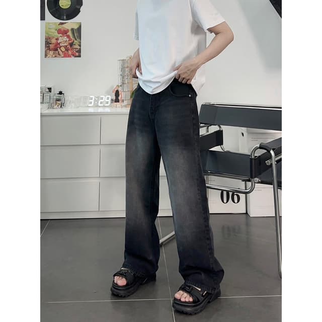 Baggy JEANS Wide Tube Smoke Gray Stripe 1007 FORM UNISEX (Real Photo)