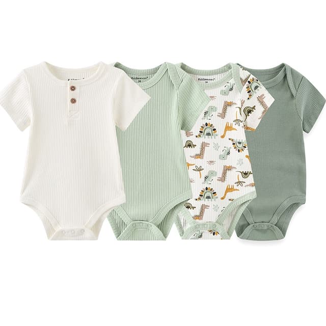 Kiddiezoom 4Pieces Summer Cartoon Newborn Baby Girl Bodysuits Soft Baby Clothing