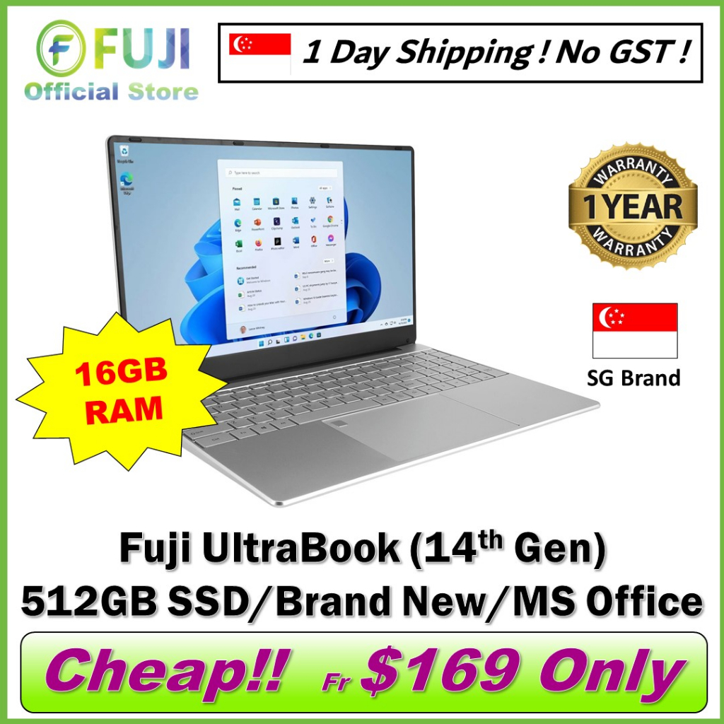 Brand New Fuji UltraBook Laptop / 16GB RAM / 512GB SSD / 14th Gen / 15.6 Inch / Wins 11 / MS Office / Local Seller