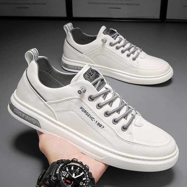 JINTOHO Fashion Men Leather Sneakers Outdoor Leather Shoes Comfortable Casual Rubber Lace Up Shoes For Men