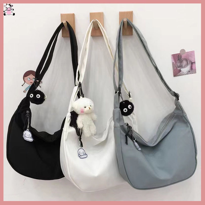 Japanese Harajuku Girl Solid Color Soft Girl Shoulder Bag Korean-StyleinsSimple Messenger Bag (Without pendants))