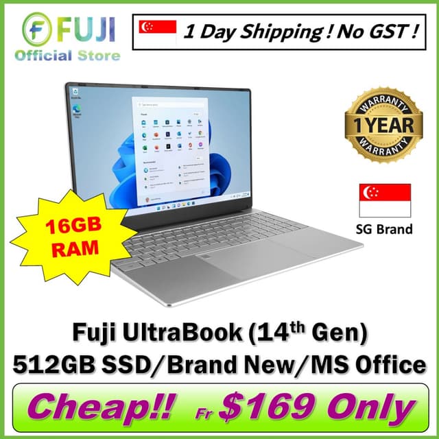 Brand New Fuji UltraBook Laptop / 16GB RAM / 512GB SSD / 14th Gen / 15.6 Inch / Wins 11 / MS Office / Local Seller