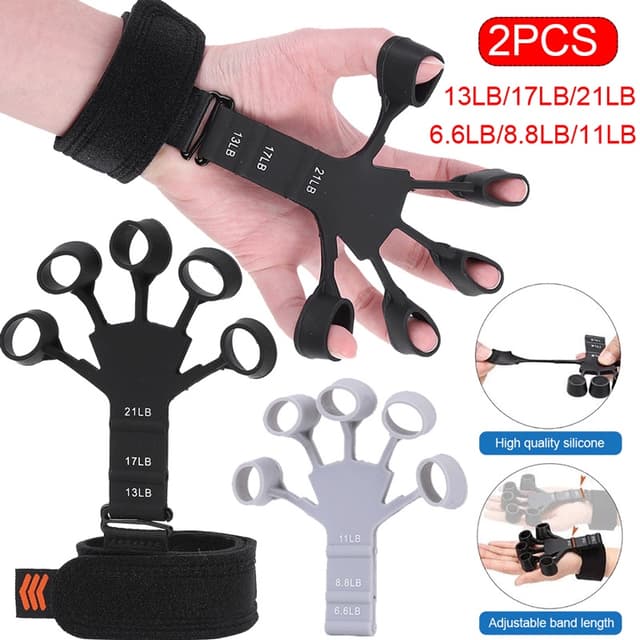2 PCS Finger Gripper gripster Silicone Finger Exerciser Trainer with 6 Resistant Level For Guitar Player With Hand Wrist Band Strengthenergripster