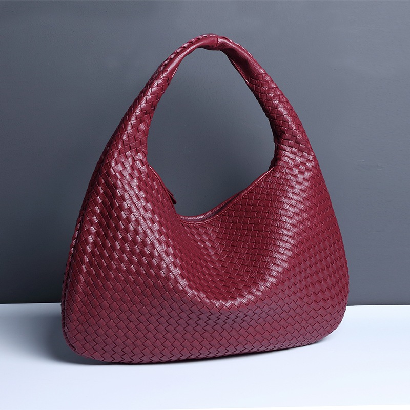 Large Women PU Leather Woven Handbag Fully Hand-Woven Underarm bag