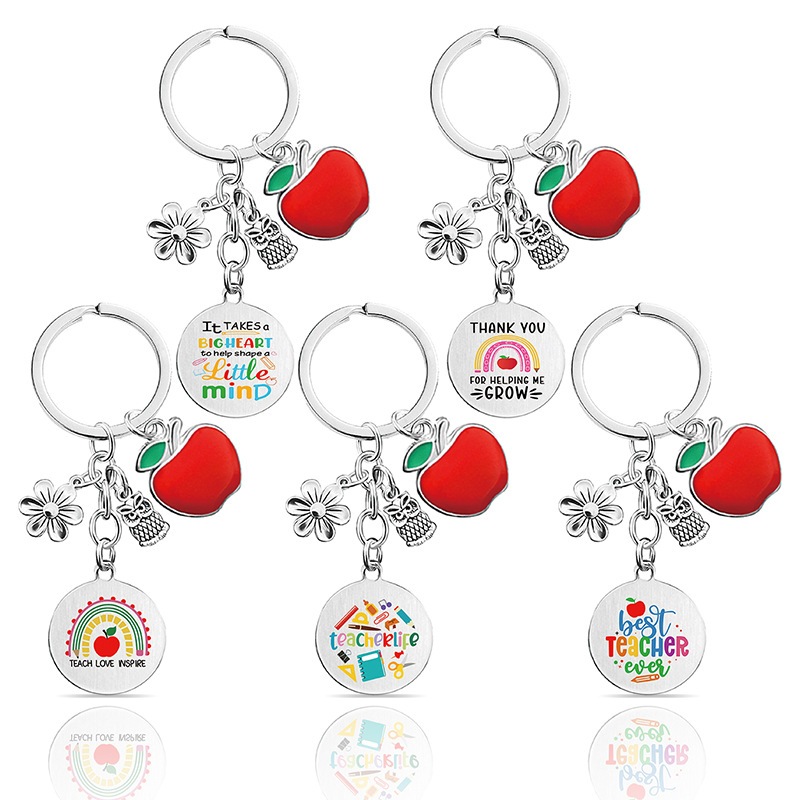 【19 Styles】??Hot Teachers Day Gift Key Chain Apple Key Ring Thanksgiving Teacher's Day Teacher Gift Love Metal Key Chain Handmade DIY Jewelry