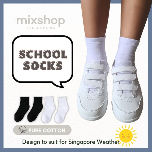 [3 Pairs] mixshop Student Basic School Socks / Kindergarten Primary Secondary Adult Socks [SG READY STOCK]