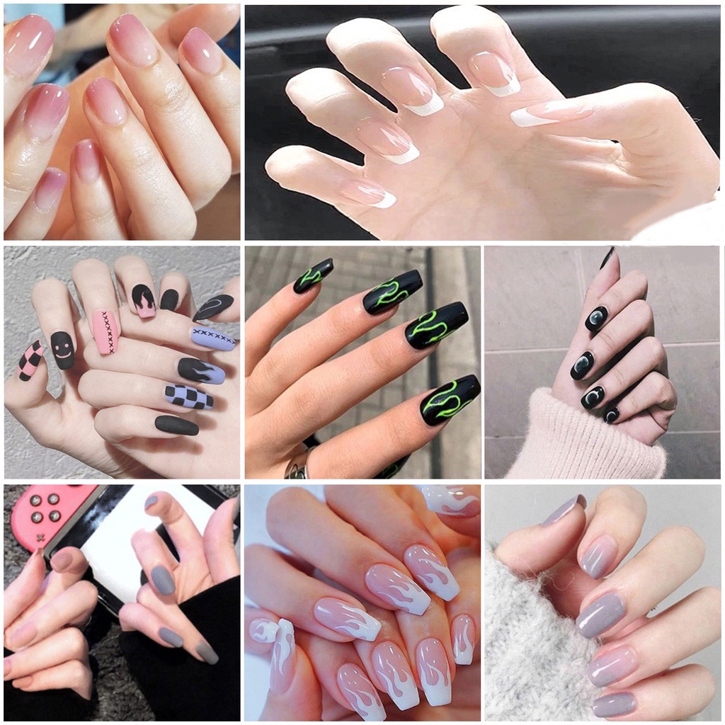 with 24 Pcs Sticker Glue 24Pcs Press On Nails Nail Art Patch Fake Nails Flase Nails Waterproof Detachable Nail Patch