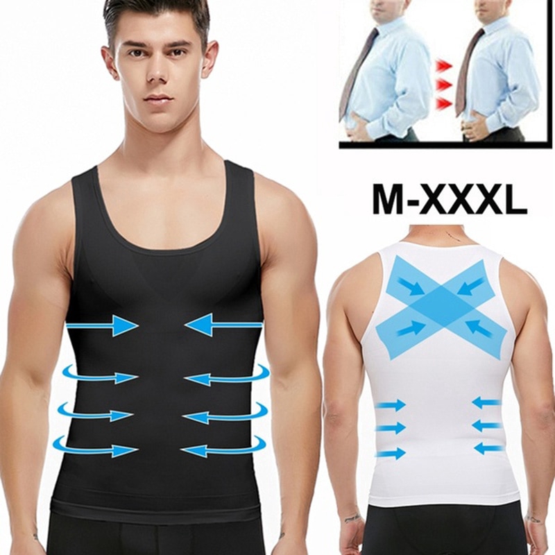 【M-3XL】Men's Body Slimming Shaper Compression Shirt Fitness Vest Abdominal Exercise Stretch Fabric Back Support shapewear tank tops