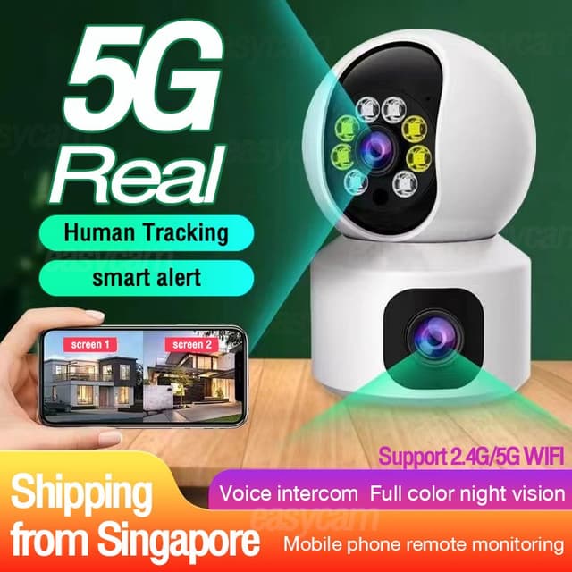 Dual Lens 5G WiFi Camera Dual Screen Baby Monitor Auto Tracking Ai Human Detection Indoor Home CCTV Camera Connect