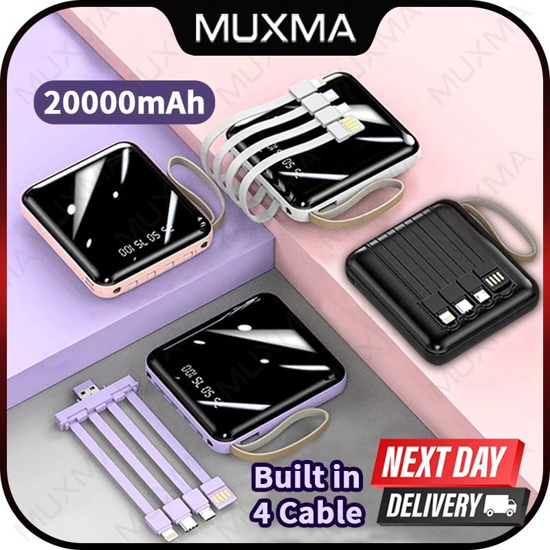 20000mAh Mini Power Bank Built in Cable Portable Powerbank iPhone 15 14 13 12 11 Mini Pro Max Plus Teachers Day Gifts Se