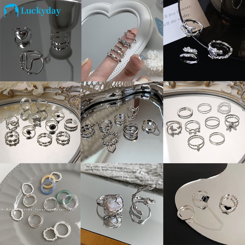 YEEZII 11pcs/set Fashion Y2K Adjustable Oil Dripping Snake Bead Ring Set Resin Butterfly Twist Ring Accessories Jewelry