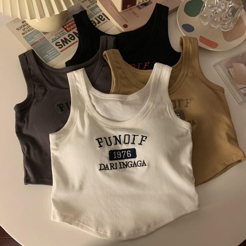 【限時特價】複古刺繡內搭弔帶帶胸墊背心夏季新款修身辣妹美背抹胸打底上衣女背心 無袖上衣 辣妹風 肩帶小07