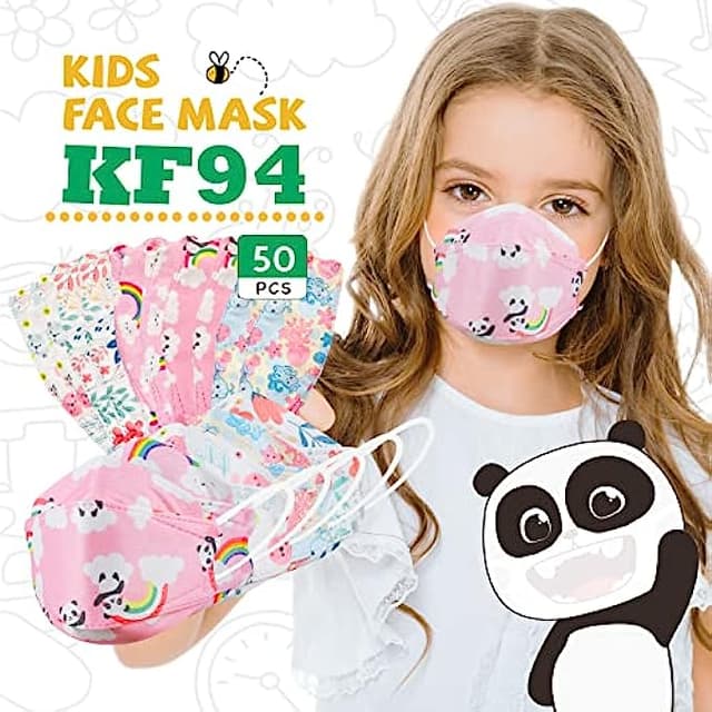 YHDOLL 50 Pcs KF94 Kids Disposable Cartoon Face Masks 4-Layer Cartoon Design [10 Pcs/ Pack] Individual Packs, Comfortable & High Filtration & Ventilation & Prevent Fogging -(Aged 4-12)