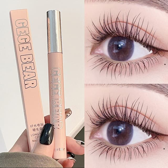 GECOMO Waterproof Mascara Fine Brush Head Long-lasting Thick Curly Eye Makeup Black Mascara