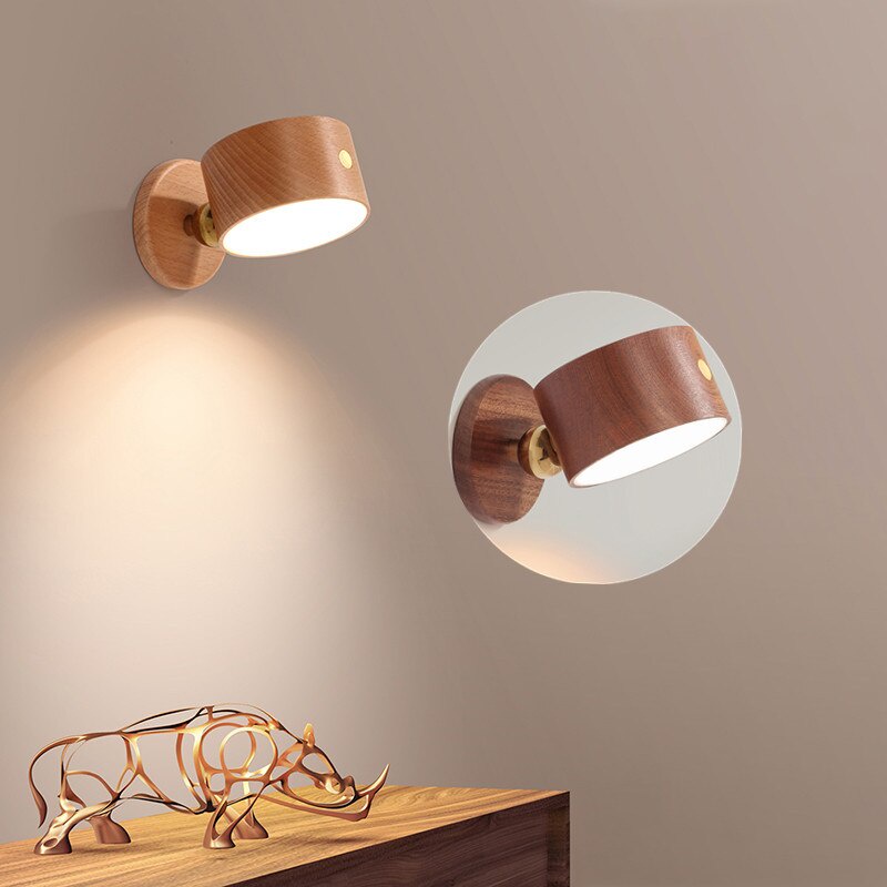 【IN Stock Store】360 Rotate Stepless Dimming Woode Magnetic Light Dimmable Wall Lamp Reading Light Home Bedroom Lighting Supplies High-quality