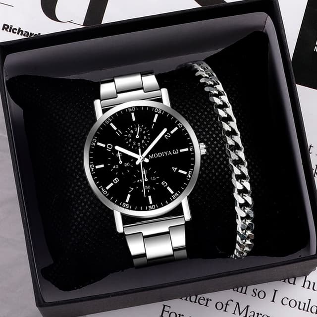 Men's Watch Casual Stainless Steel Band Quartz Watch(Without Box)