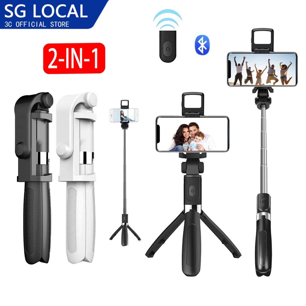 (SG Stock) Bluetooth Portable Selfie Stick Tripod Stand Selfie with Fill Light Phone Holder For All Phones 便携三脚架手机支架