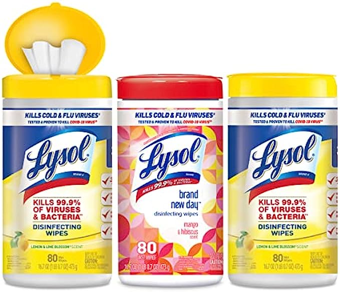 Lysol Disinfectant Wipes, Multi-Surface Antibacterial Wipes for Disinfecting and Cleaning, Mixed Fragrance pack containing Lemon & Lime Blossom (2 Packs) and Mango and Hibiscus (1 Pack)