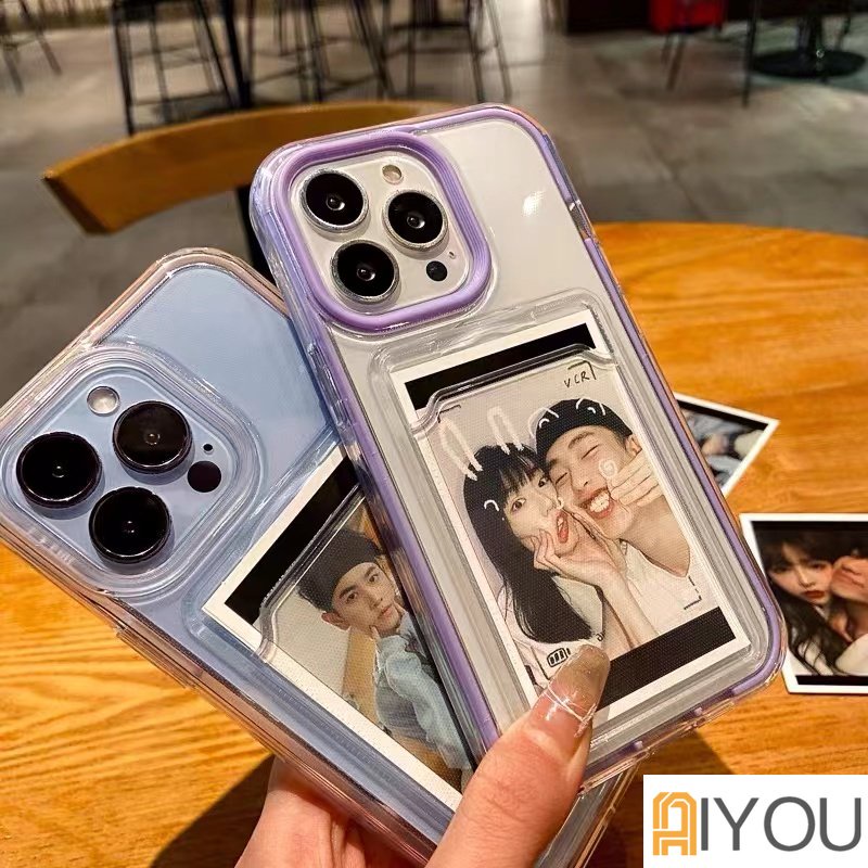 3 In 1 Luxury Candy Color Card Holder Removable Frame Clear Phone Case for IPhone 14 pro max 13 12 11 Pro Max X Xs Max Xr 8 7 Plus