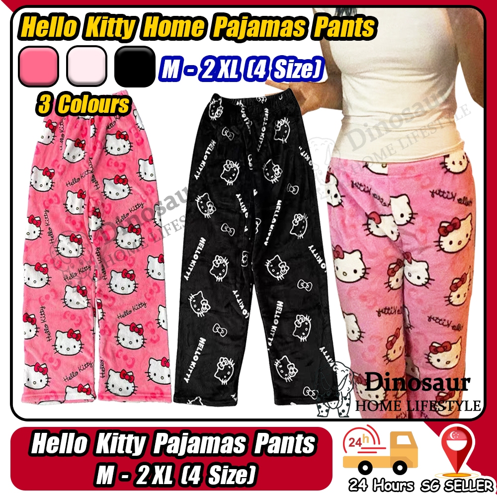 ?? ReadyStock - 2024 New Coral Fleece Hello Kitty Pajama Pants Women's Warm Plush Cartoon Casual Home Pants Student /Home pants / Pajamas pants