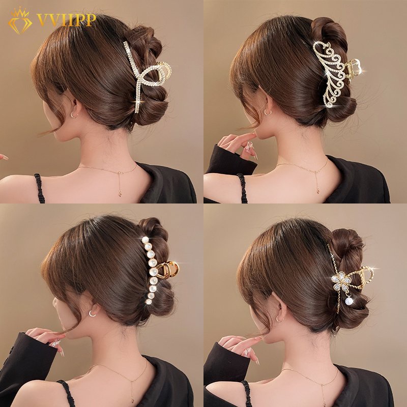 Korean Butterfly Flower Square Hair Claw Clips Opal Pearl Crystal Fishtail Cross Hairpin for Women Hair Accessories