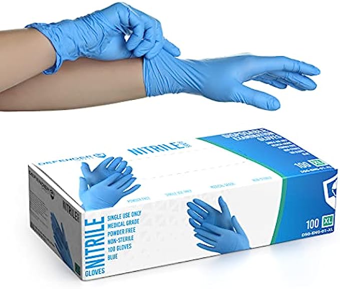 Defender Safety - Nitrile Examination Gloves, Medical Grade, Chemo-rated, Powder Free (Blue) (Click for Sizes & Quantity)
