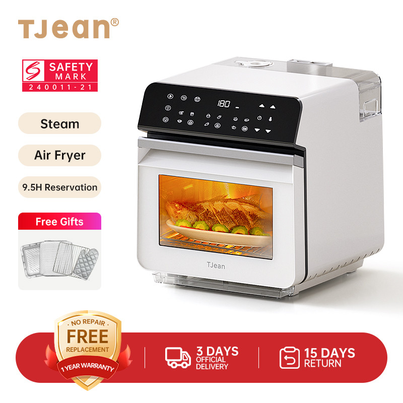 TJean 1550W Multifunctional Smart Household Visual Steam Oven Air Fryer Oven Toaster Steamed Rice&Fish Appointment Timing Heating Food 10.5L(ST101)