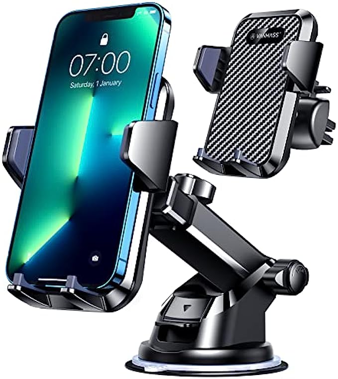 VANMASS Universal Car Phone Mount,【Patent & Safety Certs】 Upgraded Handsfree Dashboard Stand, Phone Holder for Car Windshield Vent, Compatible iPhone 14 13 12 11 Pro Max Xs XR X 8, Galaxy s20 (Bla