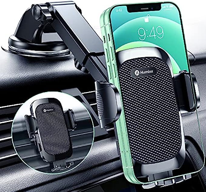 Humixx Car Phone Holder Mount [Military-Grade Super Suction & Stable] Universal Hands-Free Cell Phone Holder for Car Dashboard Windshield Air Vent Car Mount for iPhone Samsung All Smartphones &amp