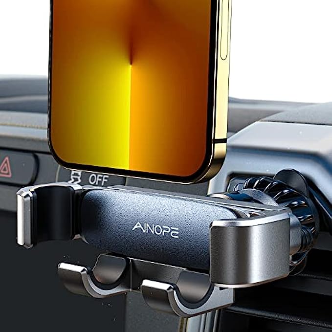 AINOPE Car Phone Holder Mount 2022 Upgraded Gravity Car Phone Mount with Newest Air Vent Clip Auto Lock Hands Free Cell Phone Holder Mount for Car Compatible for iPhone 13 Pro Max & All Phones Bla