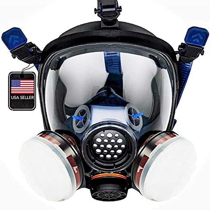 Full Face Organic Vapor, Chemical, & Particulate Respirator - 1 Year Manufacturer Warranty - Reusable Eye Protection Mask