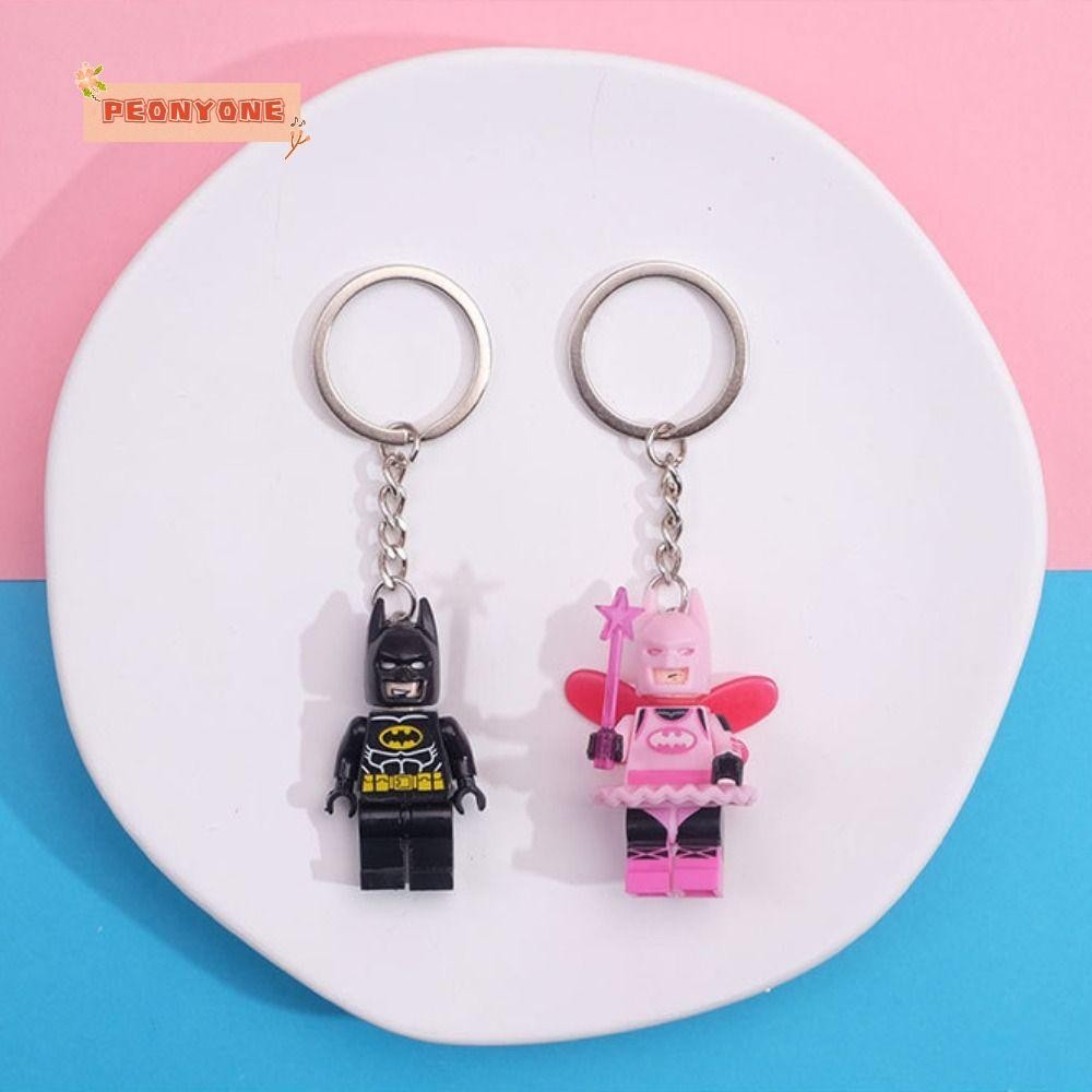 PEONYTWO Keychain, Small Figures Pink Key Ring, Creative Building Blocks Fairy Batman Heroes Key Lanyards