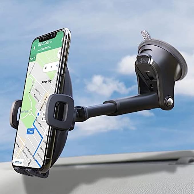 APPS2Car Suction Cup Phone Holder Windshield/Dashboard/Window, Universal Dashboard & Windshield Suction Cup Car Phone Mount with Strong Sticky Gel Pad, Compatible with iPhone, Samsung &Other C