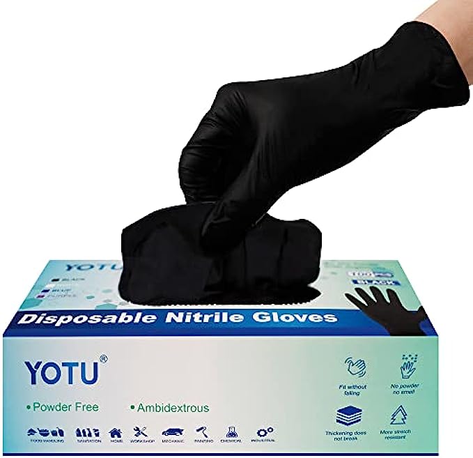 Black Disposable Nitrile Latex & Powder Free 6-Mil Gloves 100 Count, Textured, Mechanic Wearing, Cleaning, Food