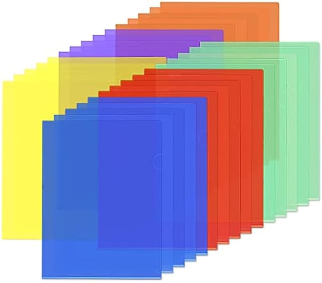 JIKIOU 30pcs Plastic Project Pockets Clear Plastic Folders 6 Colors Clear Document Folders for Letter Size and A4 Size for School Office Supplies(5 red, 5 Yellow, 5 Blue, 5 Green, 5 Purple, 5 Orange)