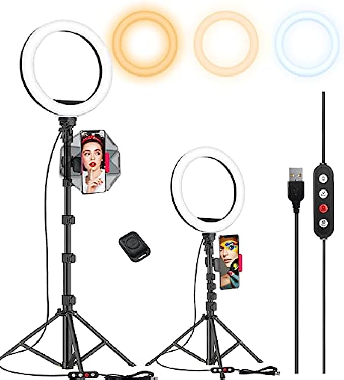 Kaiess 10.2" Selfie Ring Light with 65" Adjustable Tripod Stand & Phone Holder for Live Stream/Makeup, Upgraded Dimmable LED Ringlight for Tiktok/YouTube/Zoom Meeting/Photography